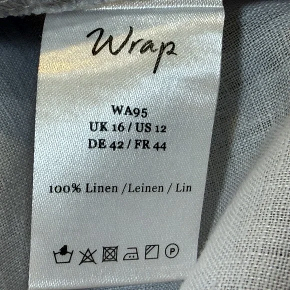 Wrap Top Womens Size US 12 Gray Linen Embroidered Front Button Front 3/4 Sleeve - Picture 7 of 8